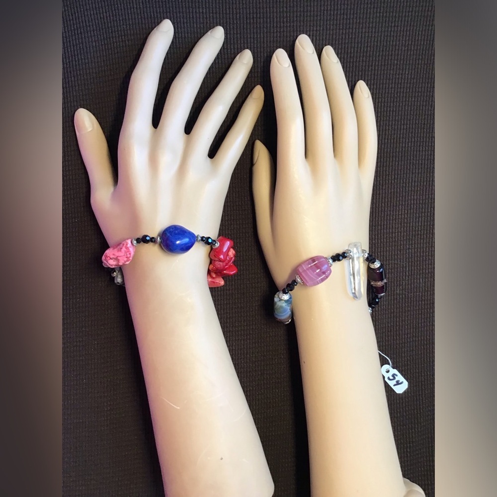 Women’s 2pc Bracelet W/ Coral, Quartz, Natural Stones,Fits wrist size 6 - 6 1/2”